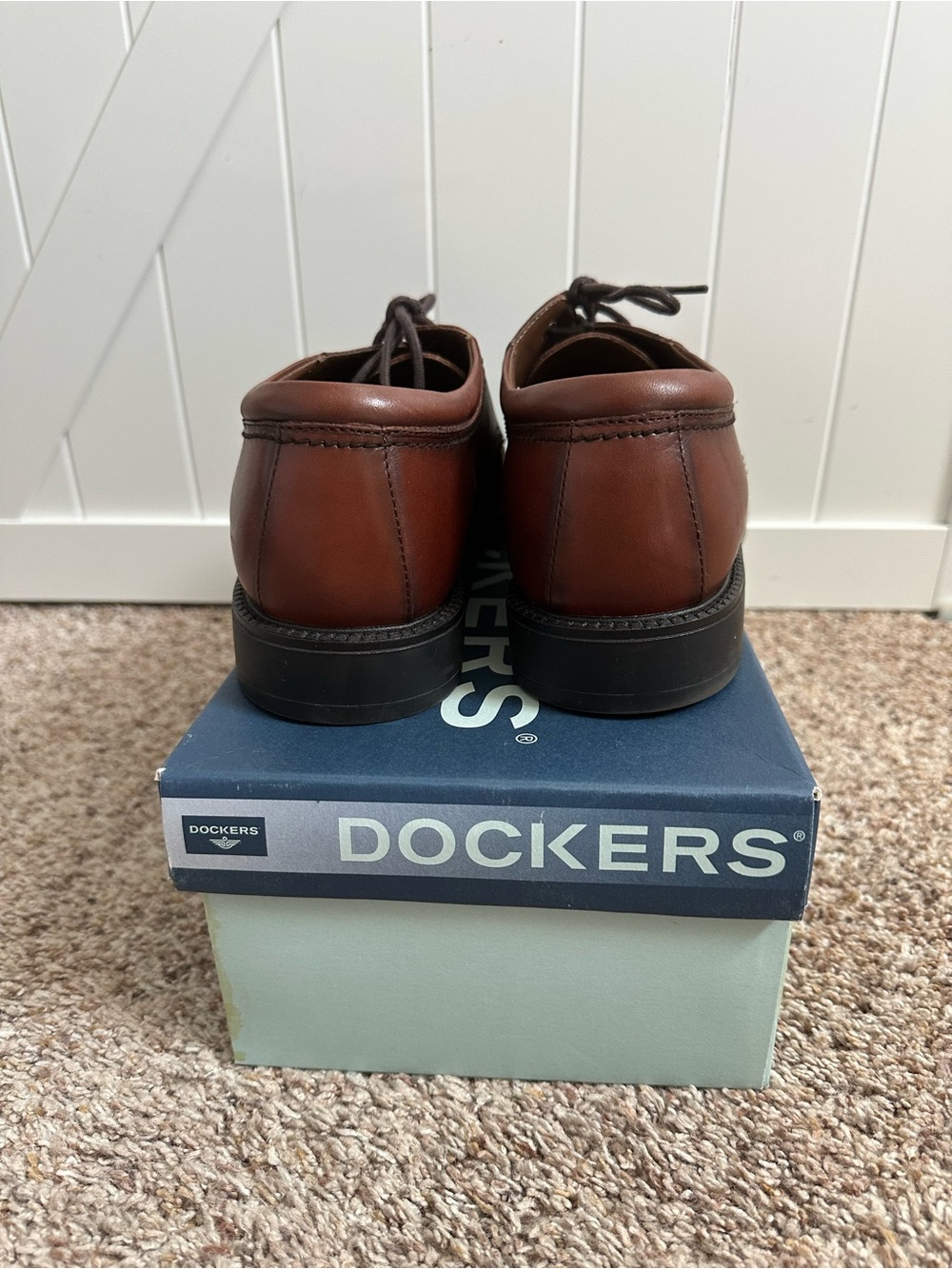 Dockers Gordon Men’s Size 10 M Cognac Leather Cap Toe Lace Up Dress Shoes - Picture 4 of 10